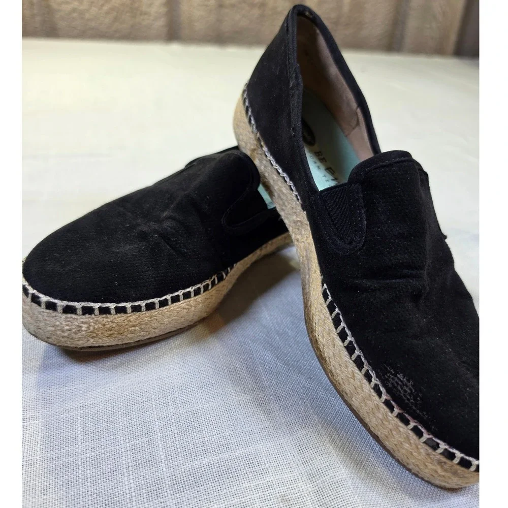 Dr. Scholls Be Energized Black Suede Espadrille Slip On Platform Flats 0264
